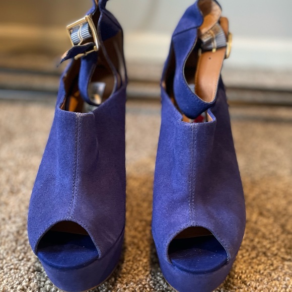 Steve Madden x LF tall blue suede wedges with ankle strap - Picture 5 of 5
